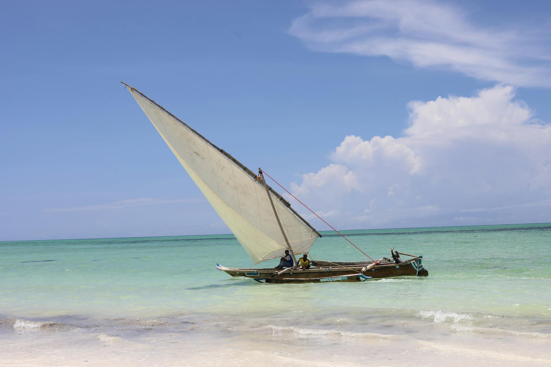 Traditional dhow sailing boat on the East African Indian Ocean coast