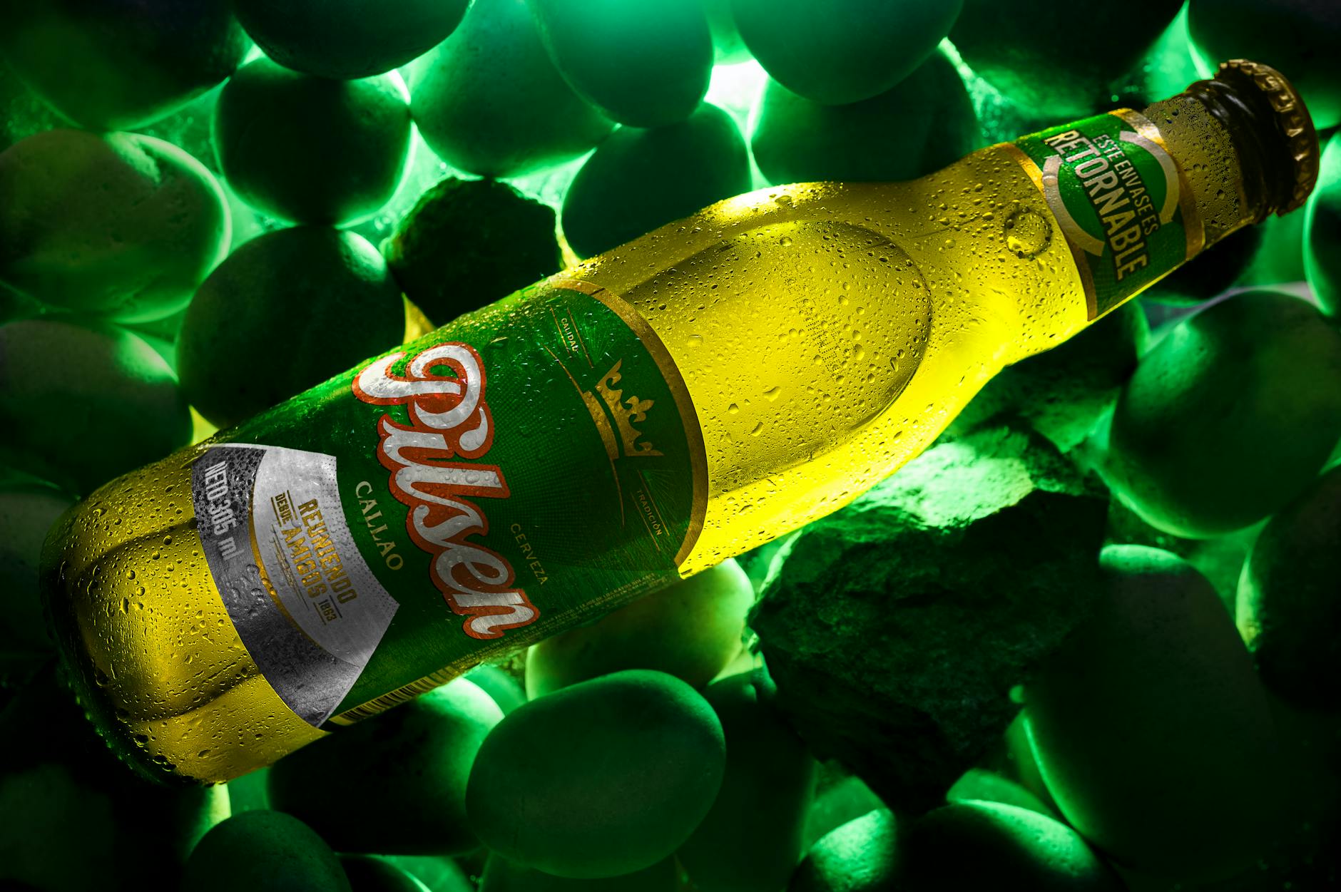 Lager beer bottle mountain fresh Pyrenees