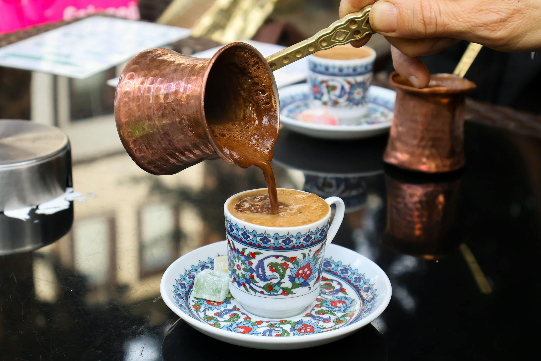 turkish coffee cezve copper cup traditional Balkan brewing