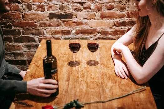 Couple with wine in intimate bar