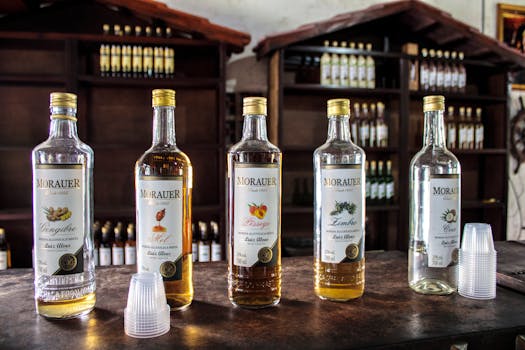 Distillery brandy bottles tasting