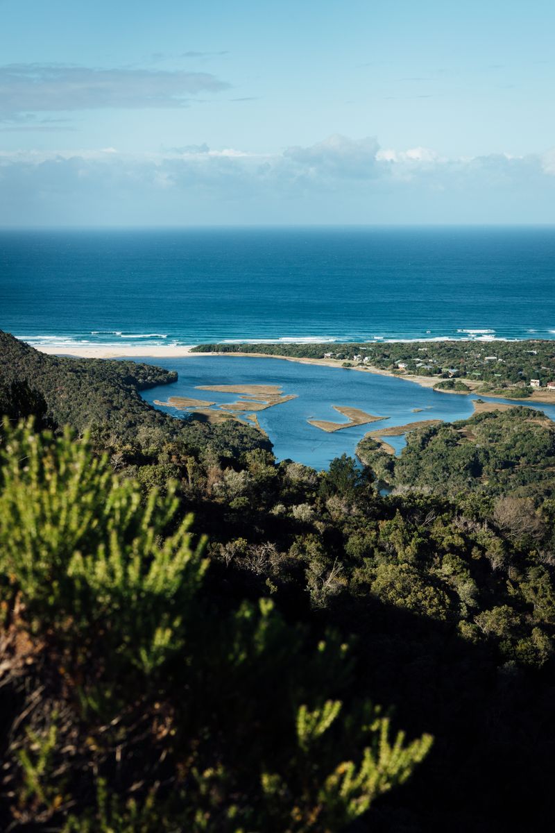 Calm lagoon backed by dunes and hills near Wilderness on the Garden Route