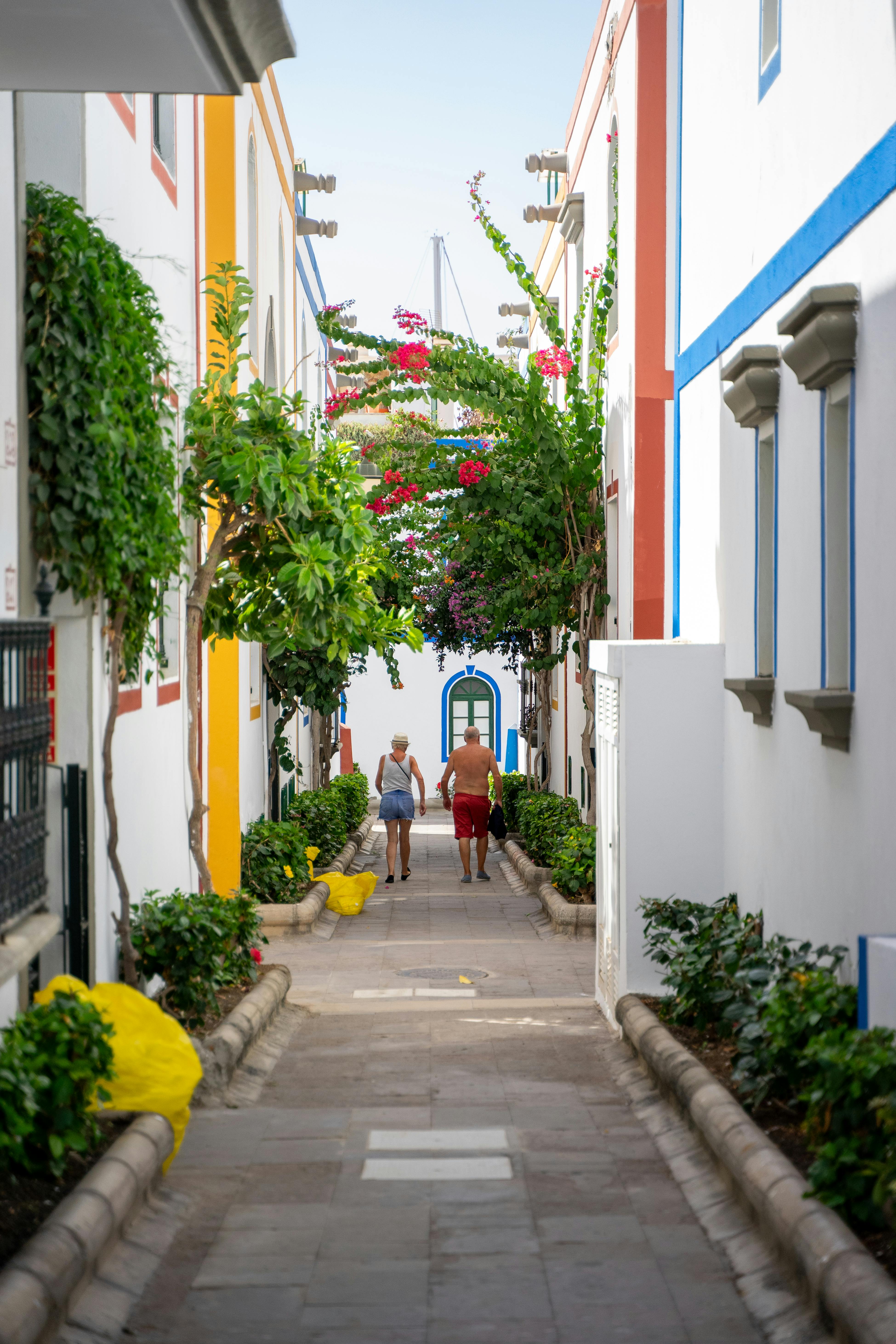 Colourful alley with bougainvillea in Puerto de Mogán, Gran Canaria