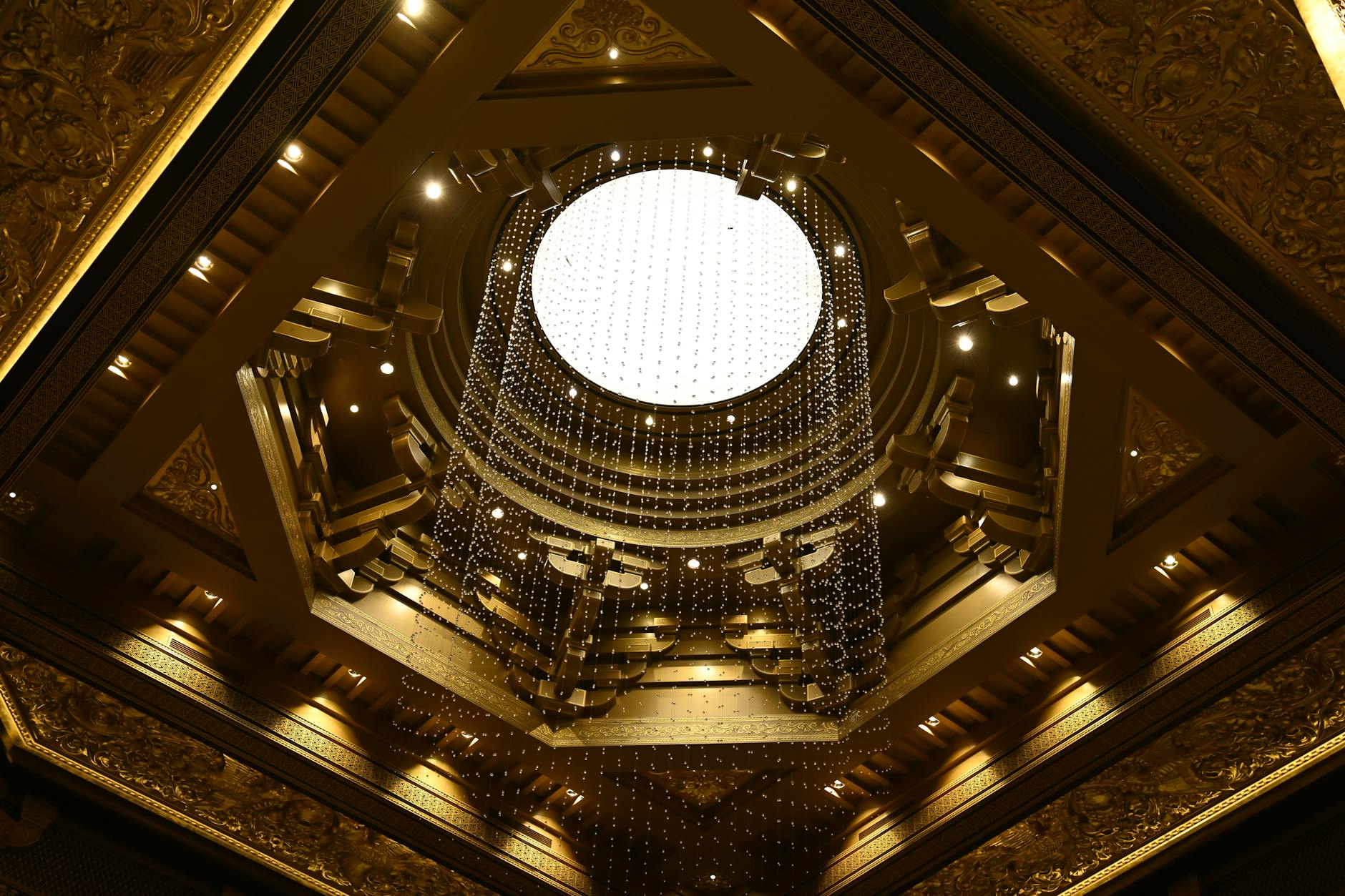Budapest grand coffeehouse ornate chandelier gilded ceiling elegant