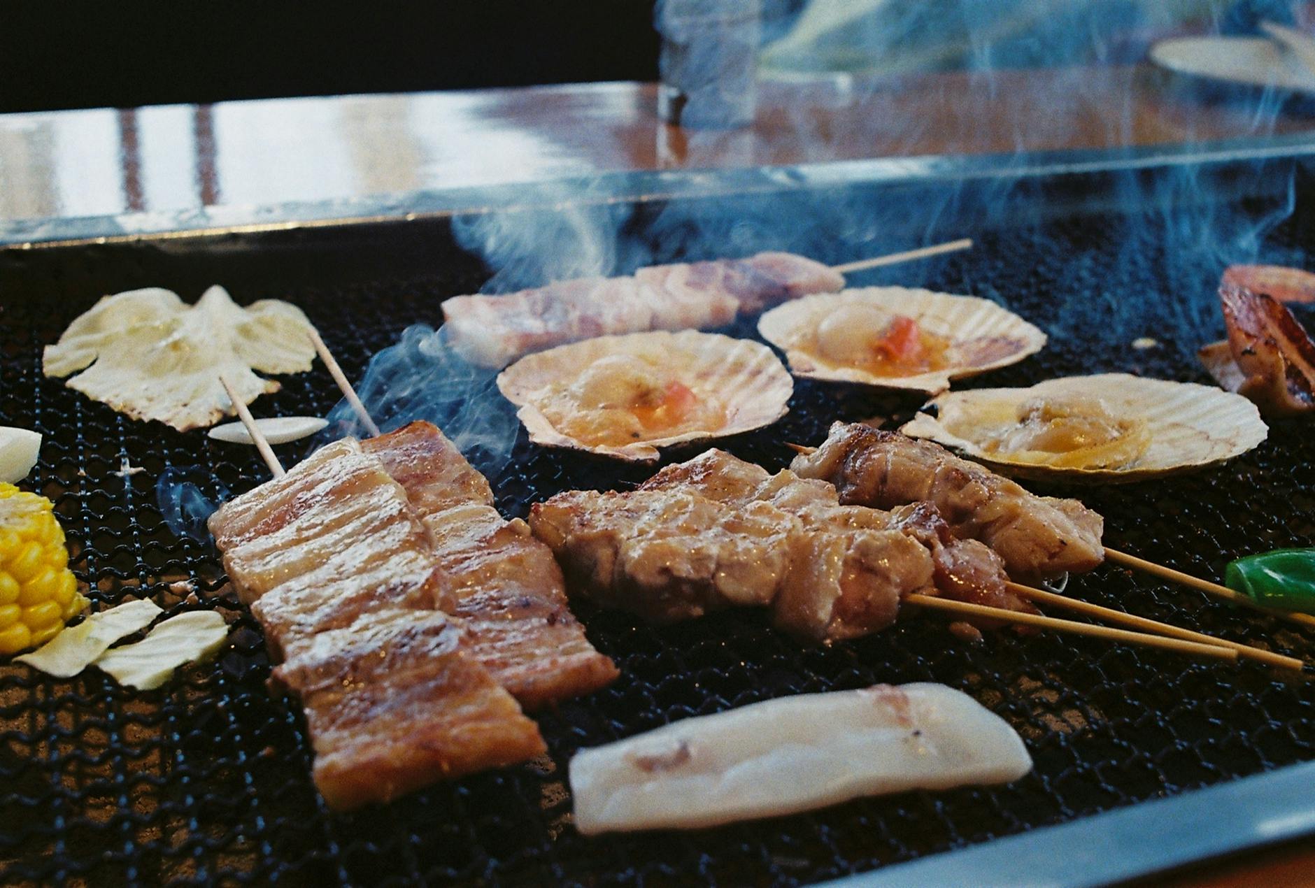 Yakitori charcoal grill skewers Japan sake izakaya Fushimi sake district alley