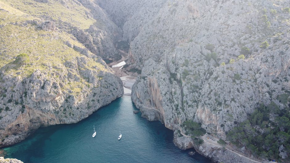 Sa Calobra cove at the bottom of a mountain road in Mallorca