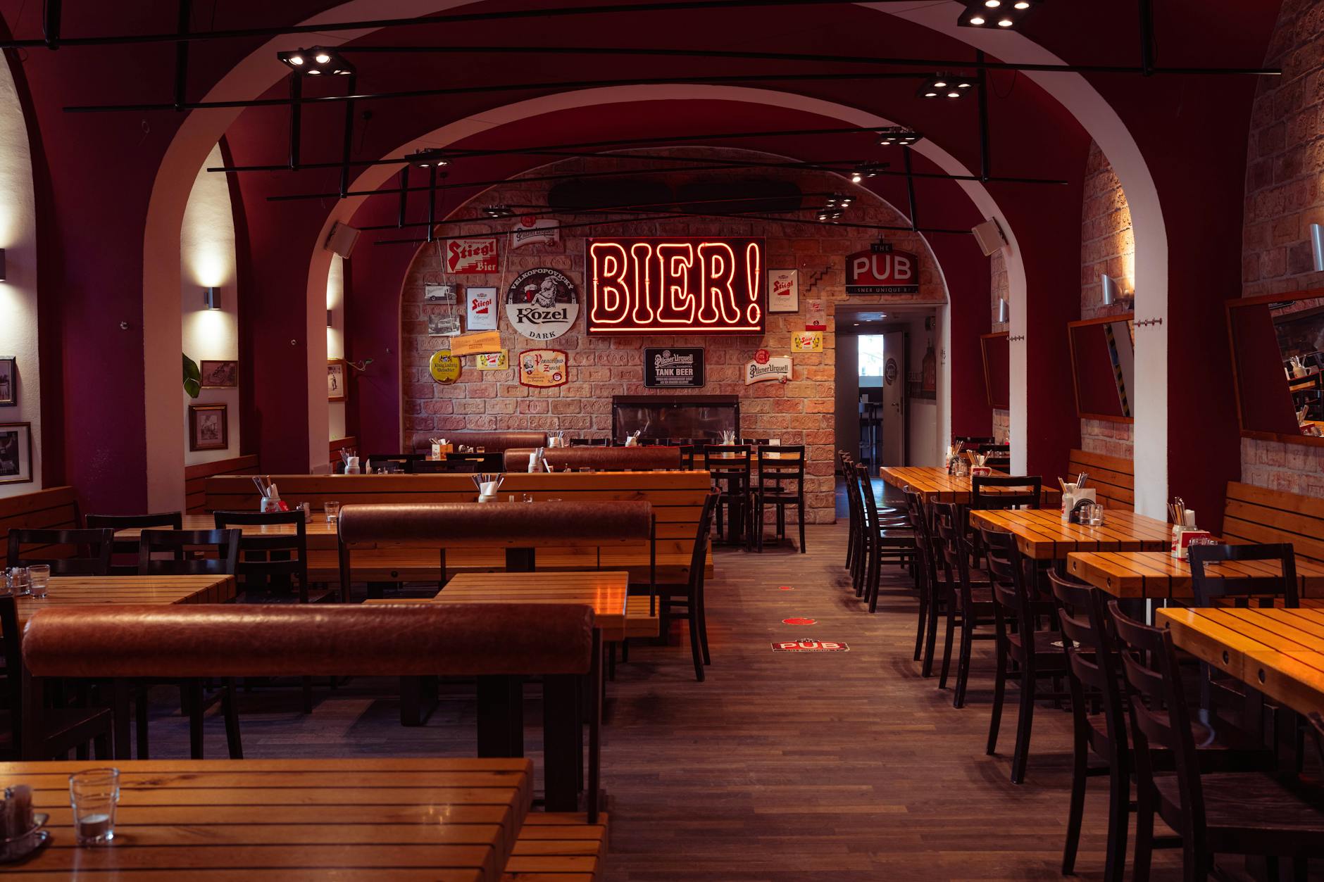 Historic restaurant beer hall interior Bucharest Caru cu Bere Romania 1879