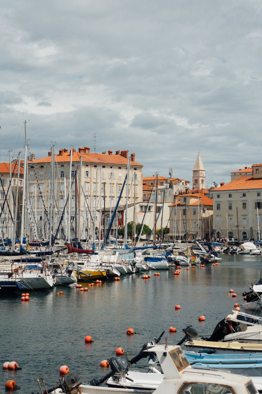 Piran coast at sunset with Adriatic sea in Slovenia
