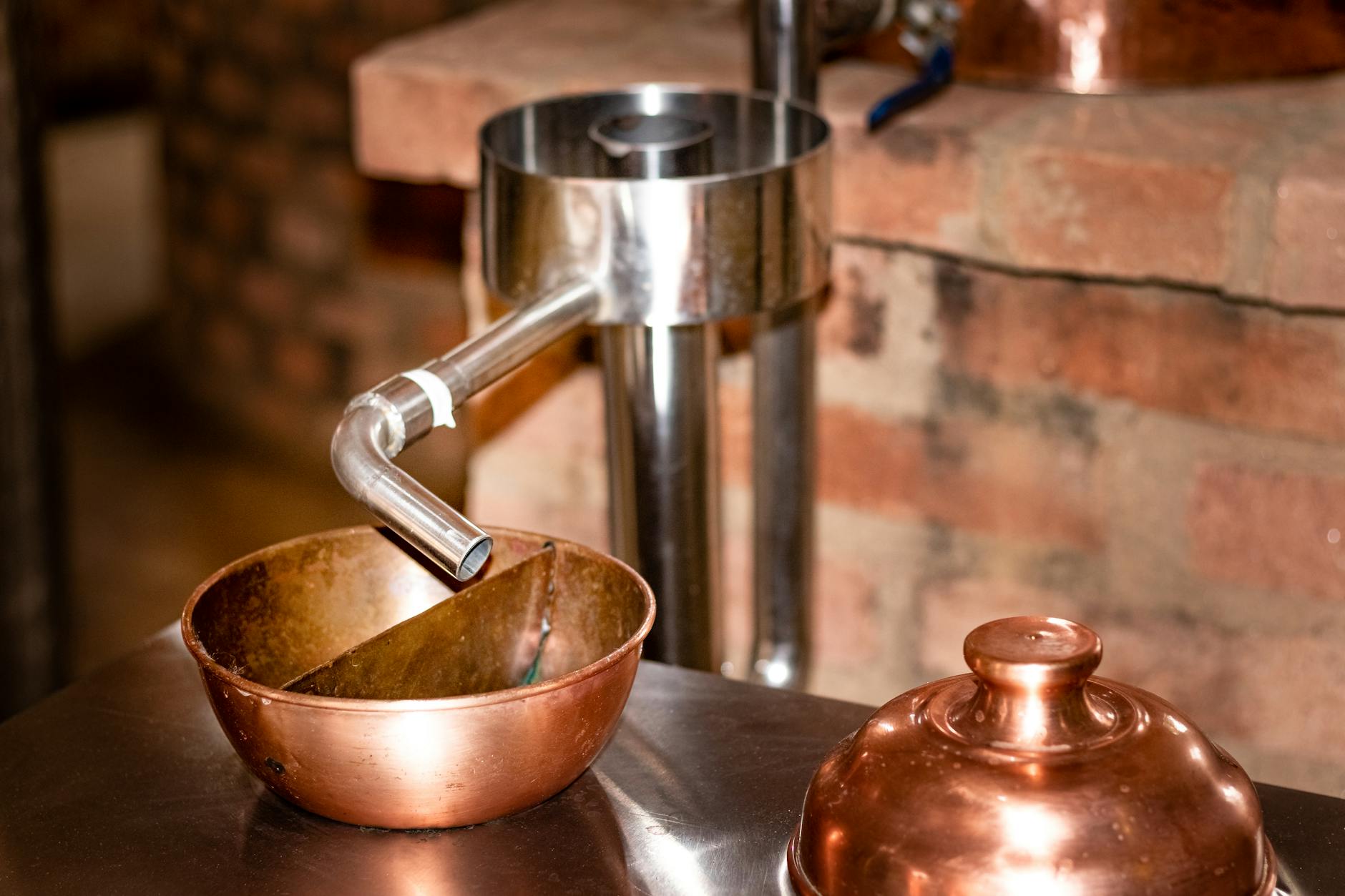 Brandy distillery copper pot stills production