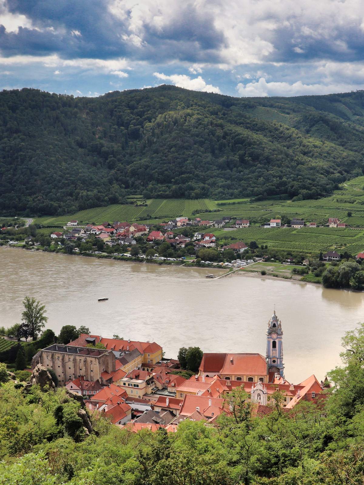 A river boat drifting past the Wachau villages on the Danube