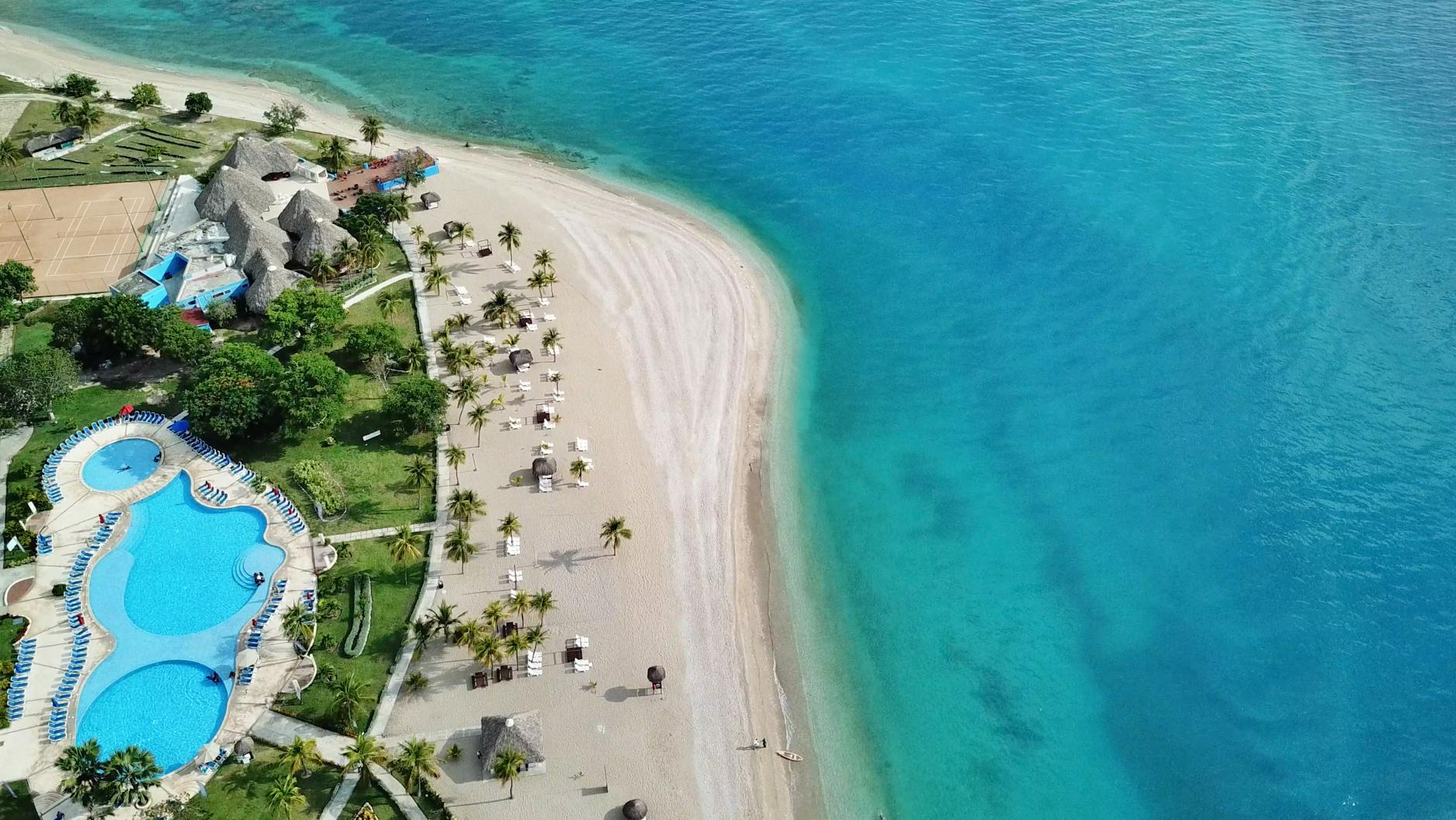 Aerial view of turquoise Caribbean sea along the Haiti coast
